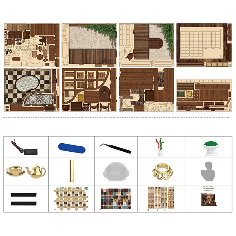 Case per libri per case delle bambole in legno fai-da-te Modello in miniatura con kit di mobili 3D assemblare giocattolo per bambini Regalo di compleanno per adulti Casa