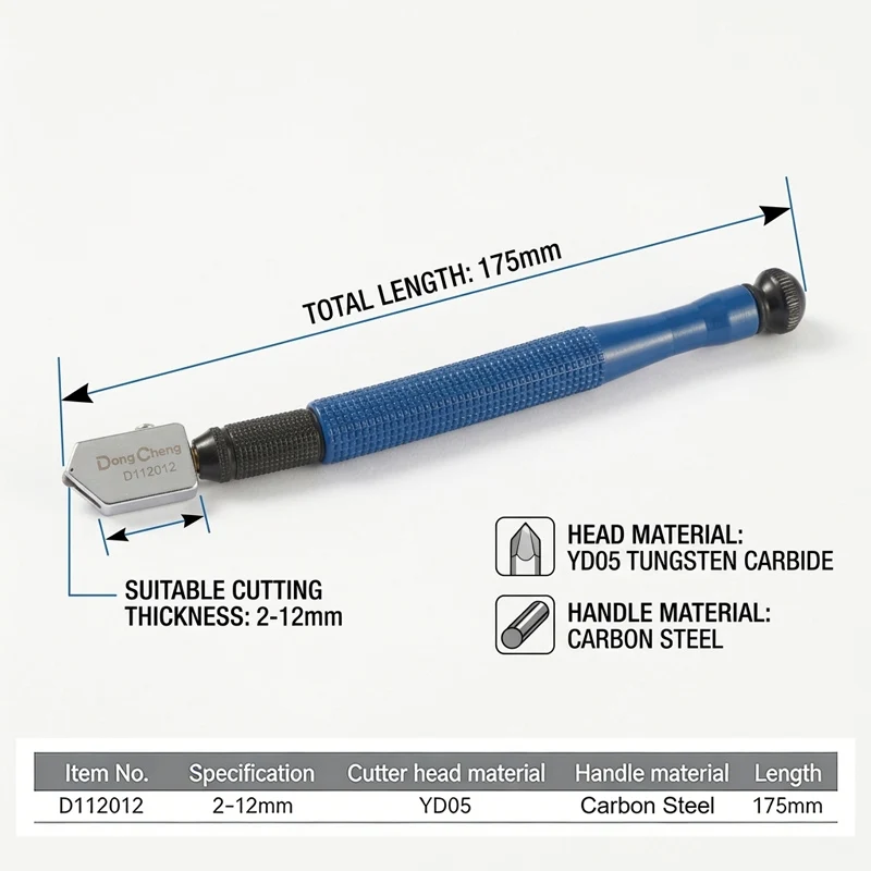 Knock-off Tip 2-12mm Glass Cutter Metal Handle YD05 Carbide Wheel Self-Oiling Thick Glass Scoring Tool for DIY Window Repair