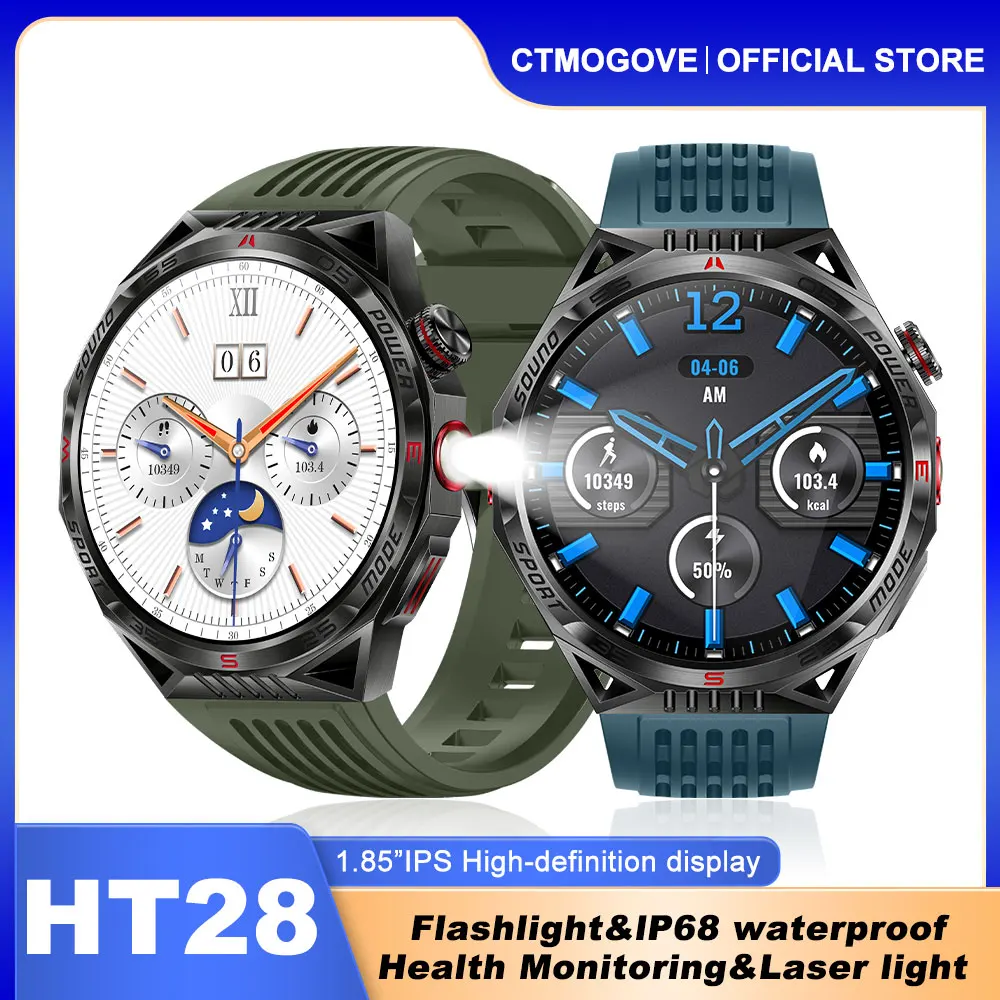 

Smart Watch HT28 Men's Outdoor Flashlight Laser Light Sports Compass Smart Watch 450mah Large Battery Bluetooth Talking