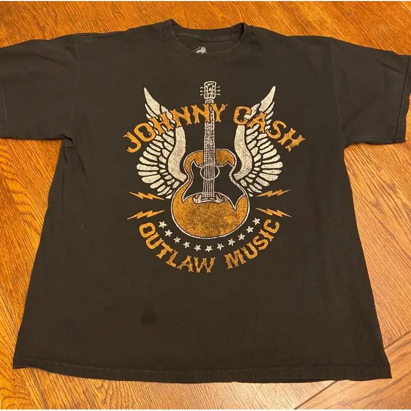 Johnny Cash Outlaw Music Country Camiseta de concierto gráfico negro Zion Sz XL