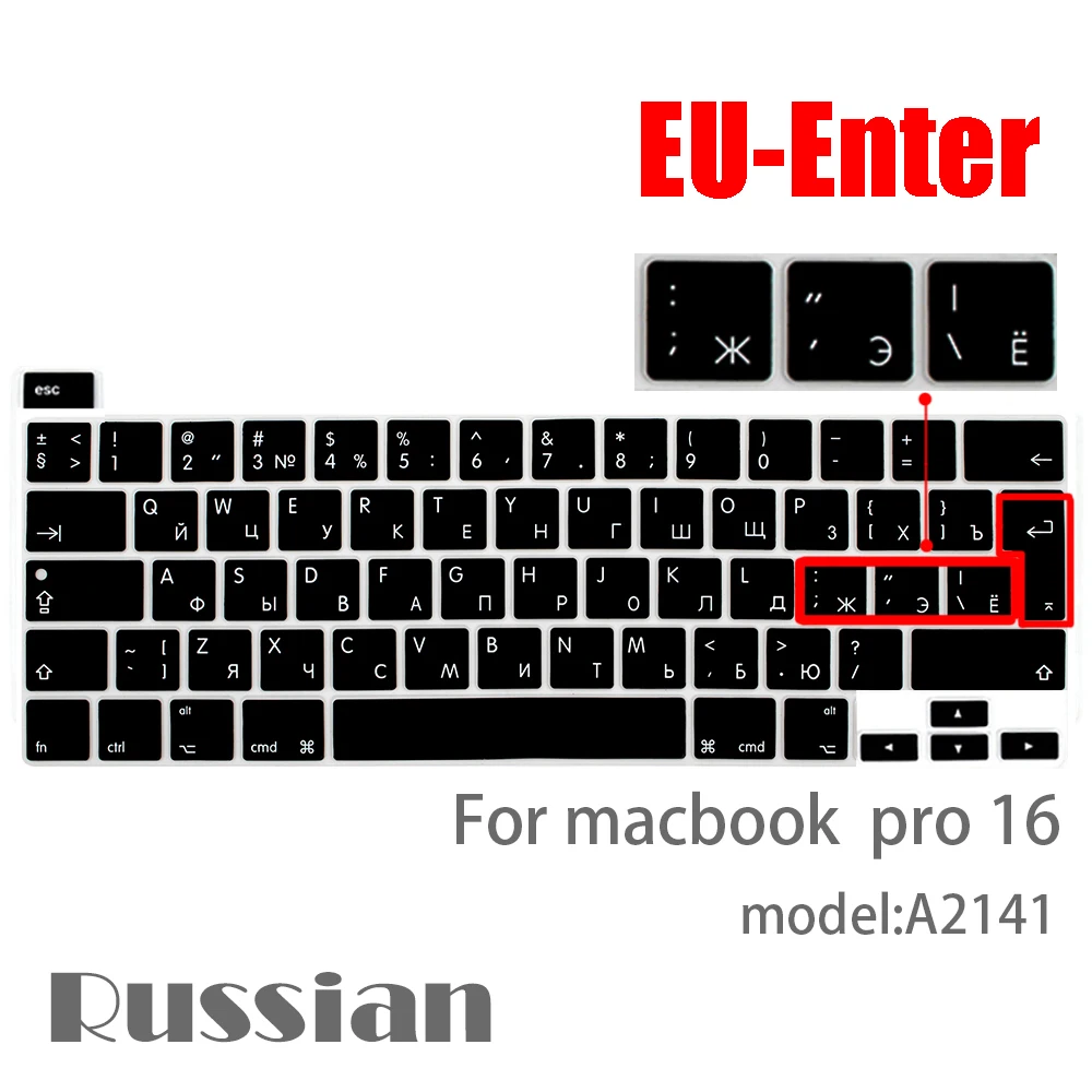 Macbook pro16キーボード用保護フィルム,ロシア語,フランス語,スペイン語のディスプレイ,a2141