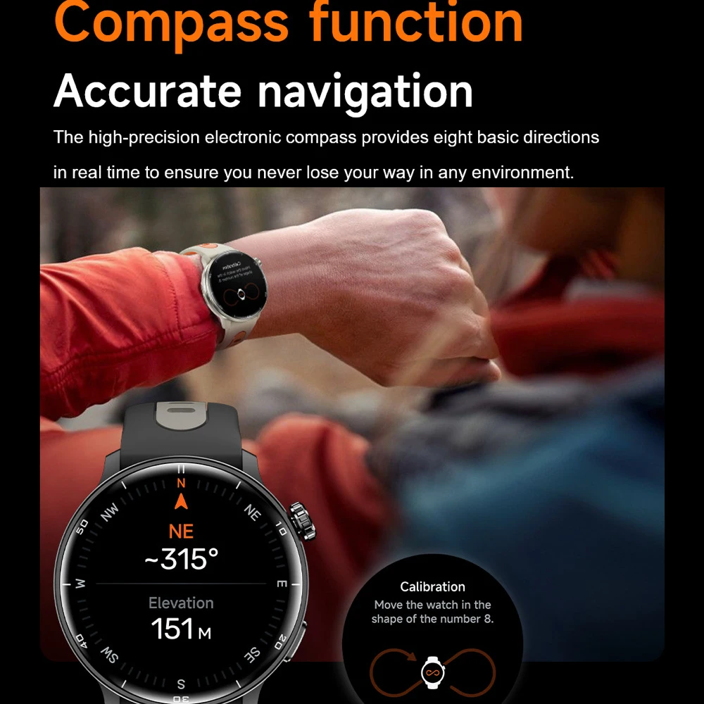 GPS 스마트워치 남녀 AMOLED 디스플레이 방수 야외 스포츠 BT 통화 스마트워치 건강 감지 고도 기압 나침반