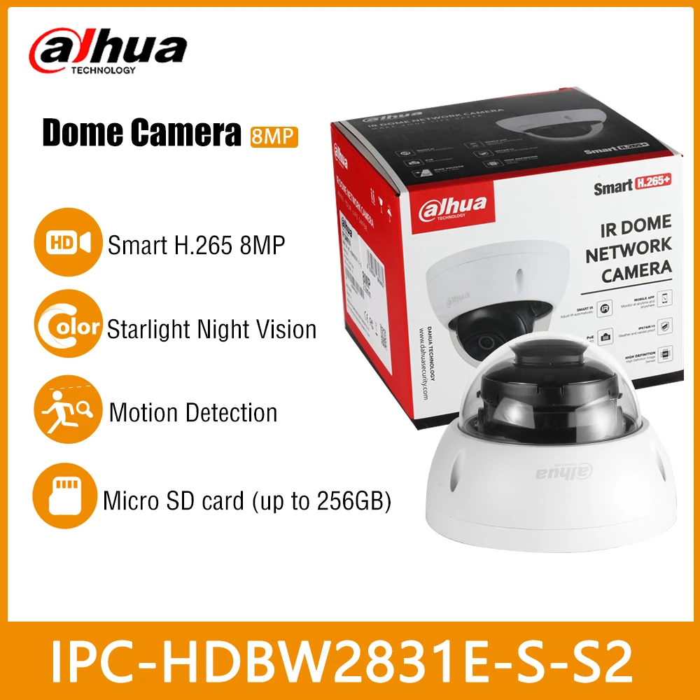 Dahua IPC-HDBW2831E-S-S2 Full HD 4k Dome Camera 8MP Outdoor IK10 Protection Surveillance Home Mini CCTV WaterProof IP Camera