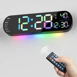 Digital Wall Clock Large Display,13.7 inch Large Digital Wall Clock with RGB Color Changing Remote Control,Auto DST, Date Week