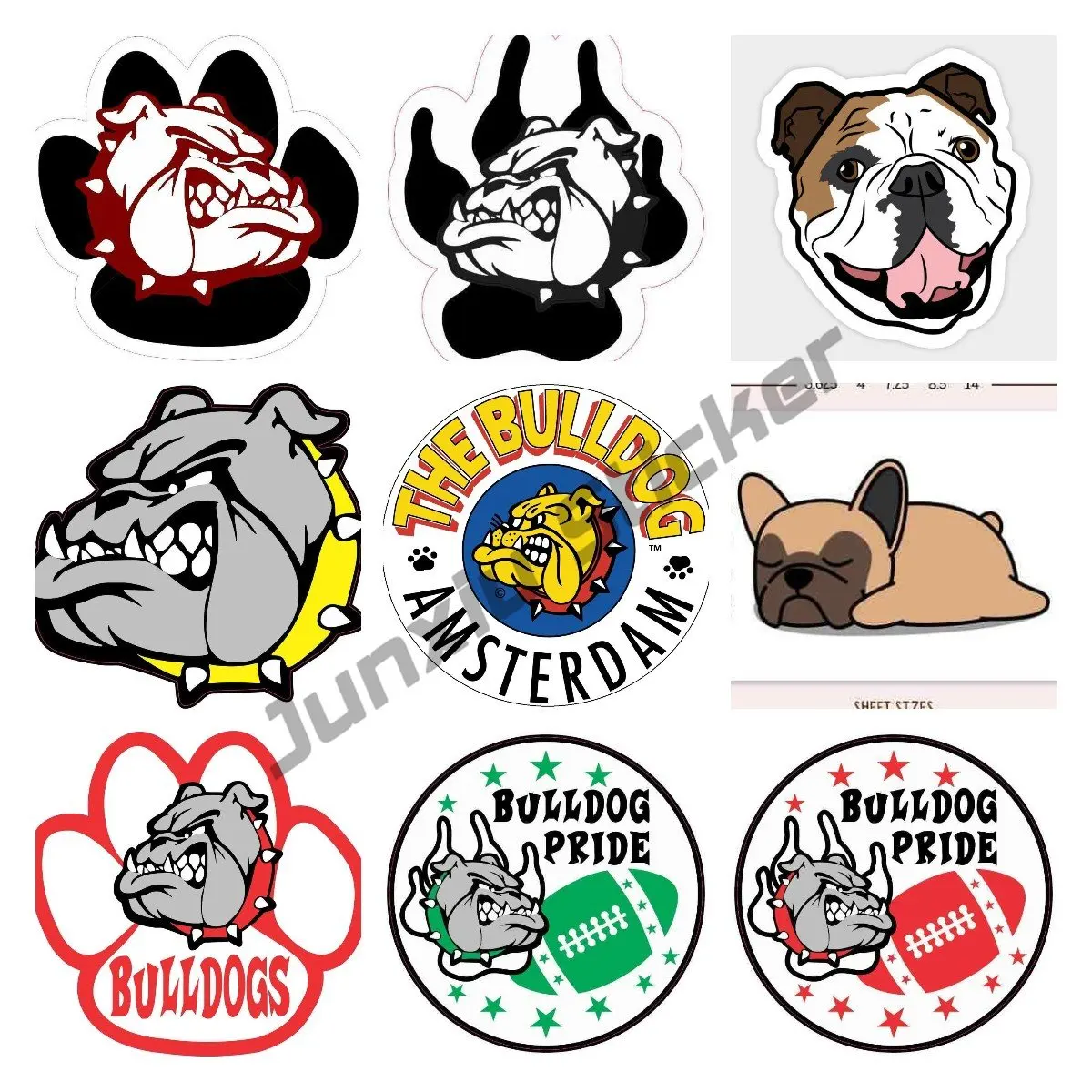 THE BULLDOG AMSTERDAM ROUND VINYL MATTE FINISH REMOVABLE STICKER Angry Bulldog Mascot Sticker Blue and Black Decoration