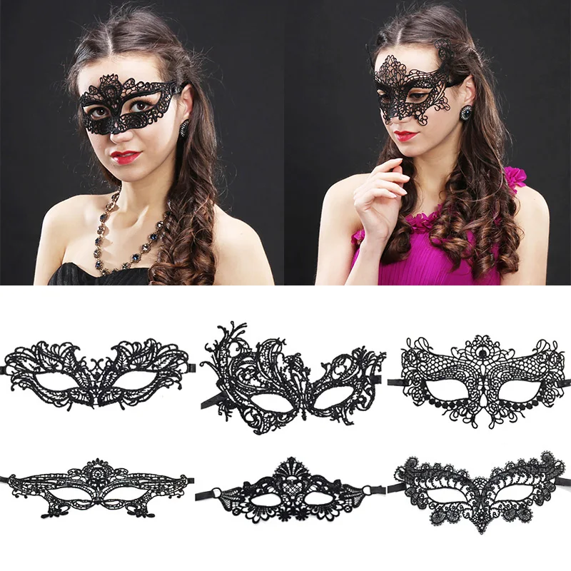 Máscara de ojos de encaje sexy para mujer, máscara facial de mascarada de encaje hueco, accesorios de fiesta, Cosplay, club nocturno de Halloween, máscaras de ojos negras elegantes