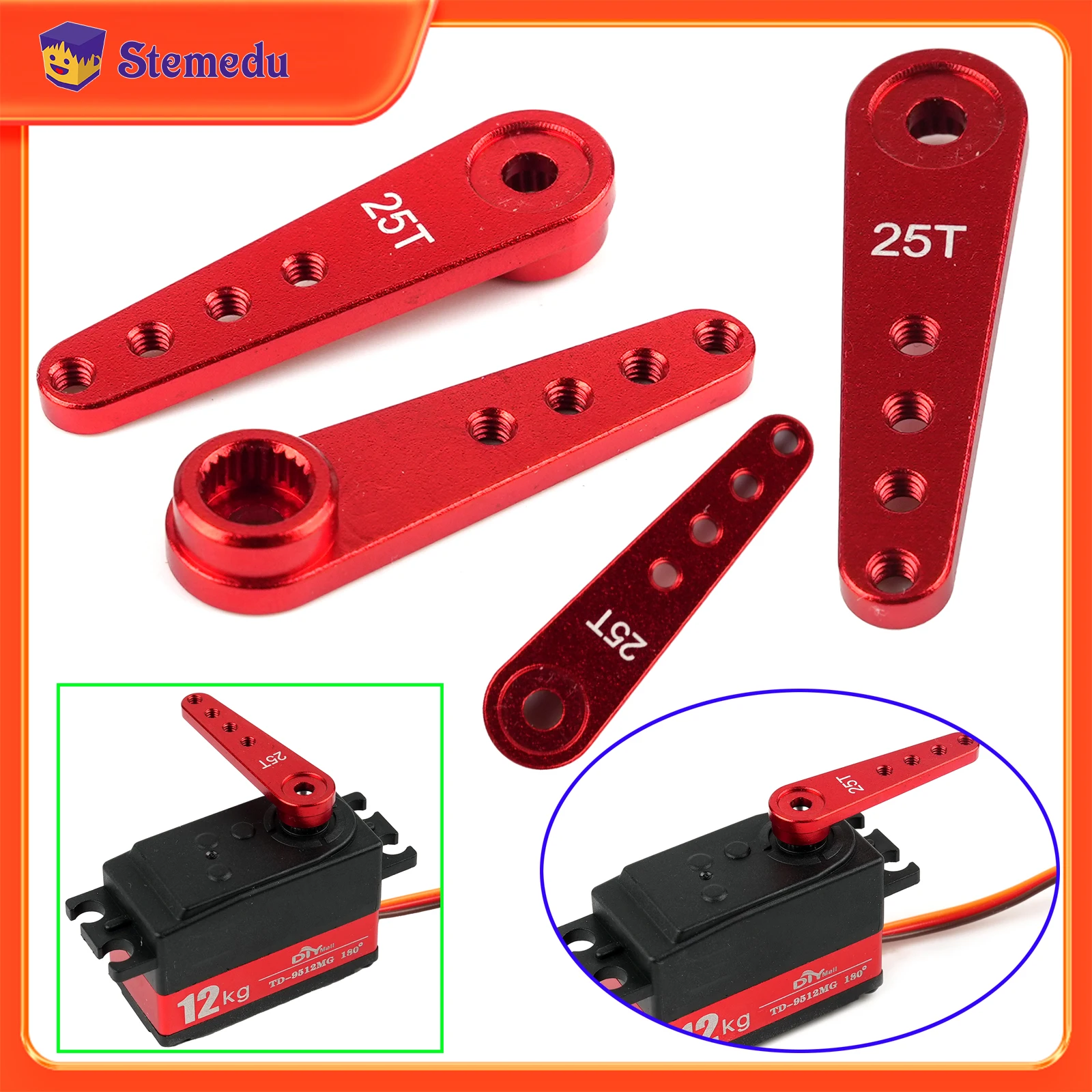 1/2/4PCS Red 37mm 25T M3 Aluminum Four-Hole Arm Standard Digital Servo Parts Long Swing Arm Servos DIY Replacement Accessories