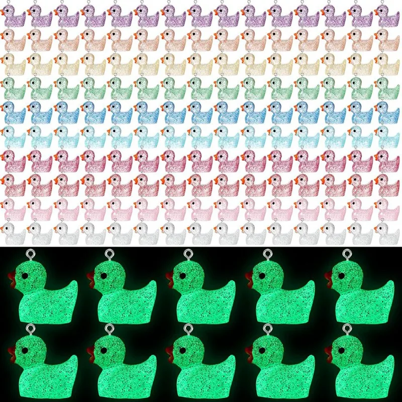 Luminous Mini Resin Duck Charms Little Ducks Glow In The Dark Beads Miniature Ducks DIY Chain Pendant Ornament 200PCS Durable