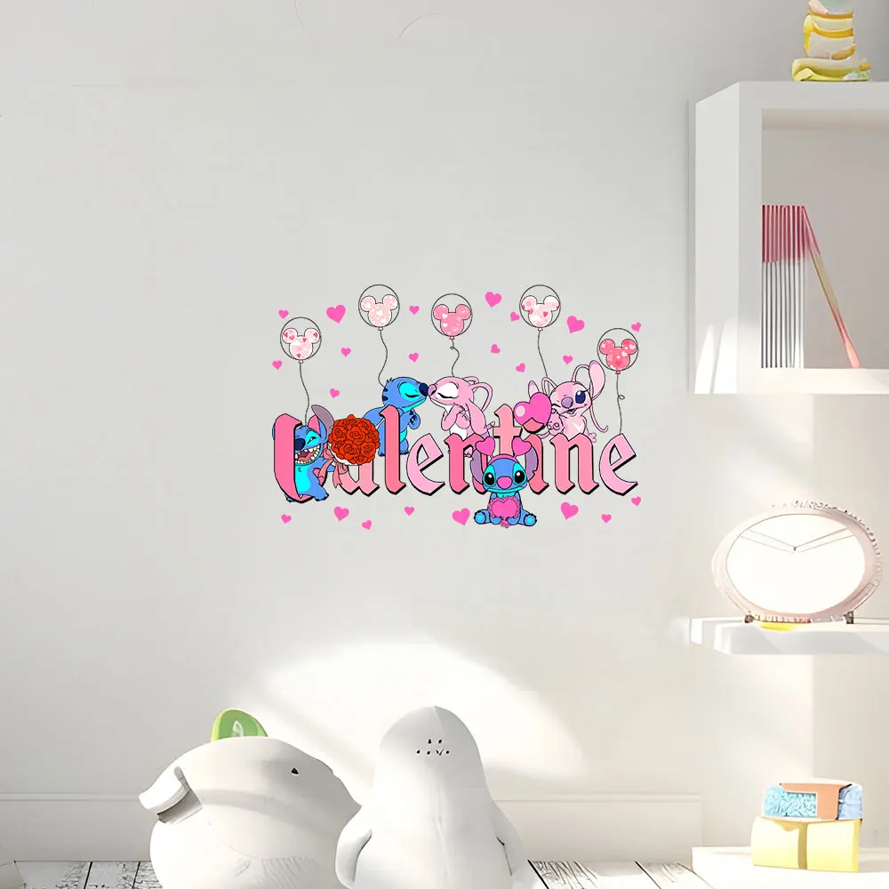 1 غرزة الملاك القلب ملصق عيد الحب الوردي رسالة ملصق الزخرفية - مناسبة للديكور المنزل، يمكن استخدامها على الداخلية، النوافذ، الشرفات، المرايا، الجدران الزخرفية #2