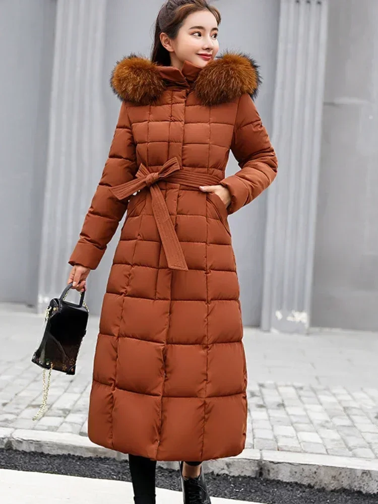 Women\'s Winter Jacket Long Parkas Winter Wear Korean Fashion Edition Belted Slim Fit Cotton Jacket Padding Warm Windbreak Coat