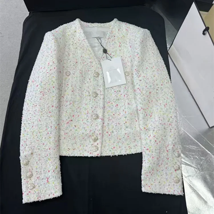 

Customized European and American women's clothing 2025 summer new Long sleeve V-neck single breasted fashion The tweed jacket