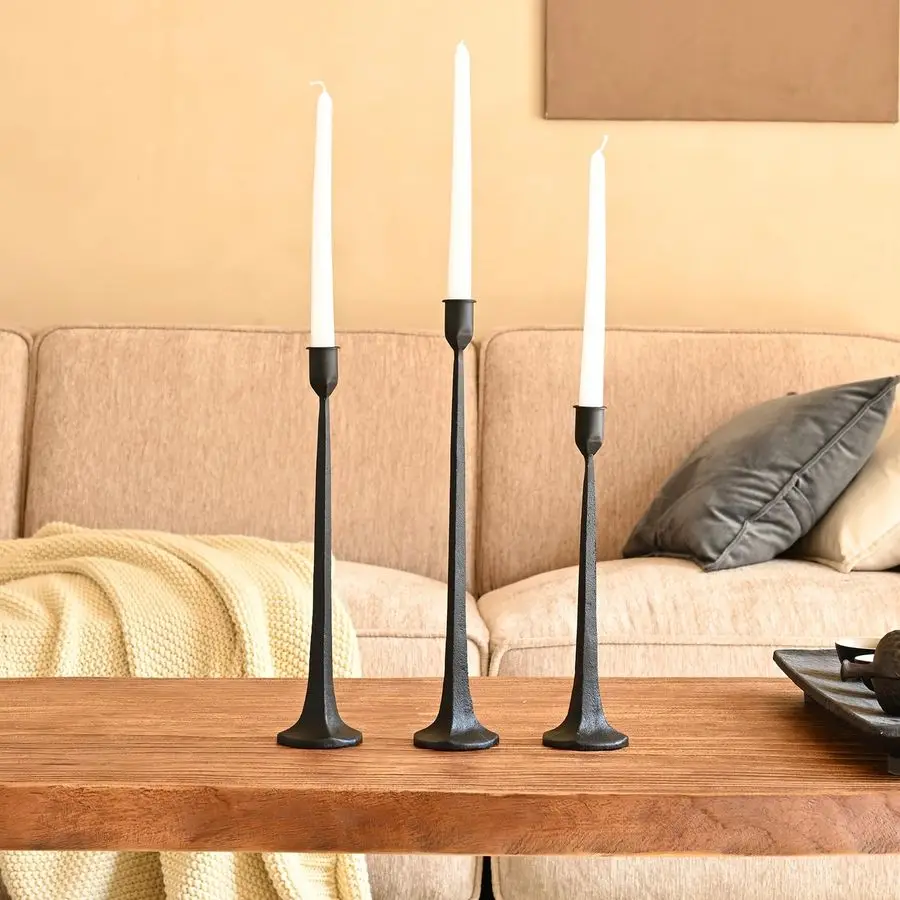 

of 3 Candle Stick Holders,Iron Black Candlestick Holders, Fits 3 4 inch Thick Candles, Tapered Candle Holders Tall Set for Dinin