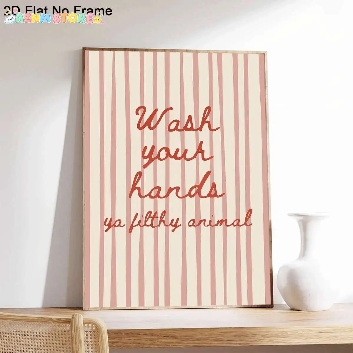 2027,  1pc Frameless Canvas Art Featuring The Humorous Quote 'Wash Your Hands, You Filthy Animal' on a Striped Backdrop. This