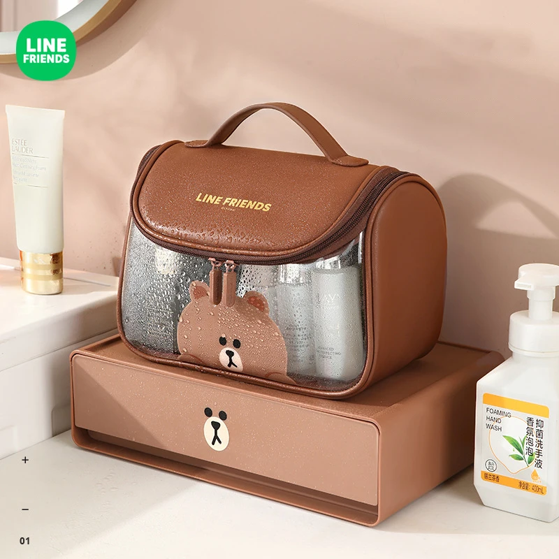 Line Friends Cartoon Brown borsa cosmetica impermeabile trasparente di grande capacità Kawaii borsa da viaggio portatile per articoli da toeletta