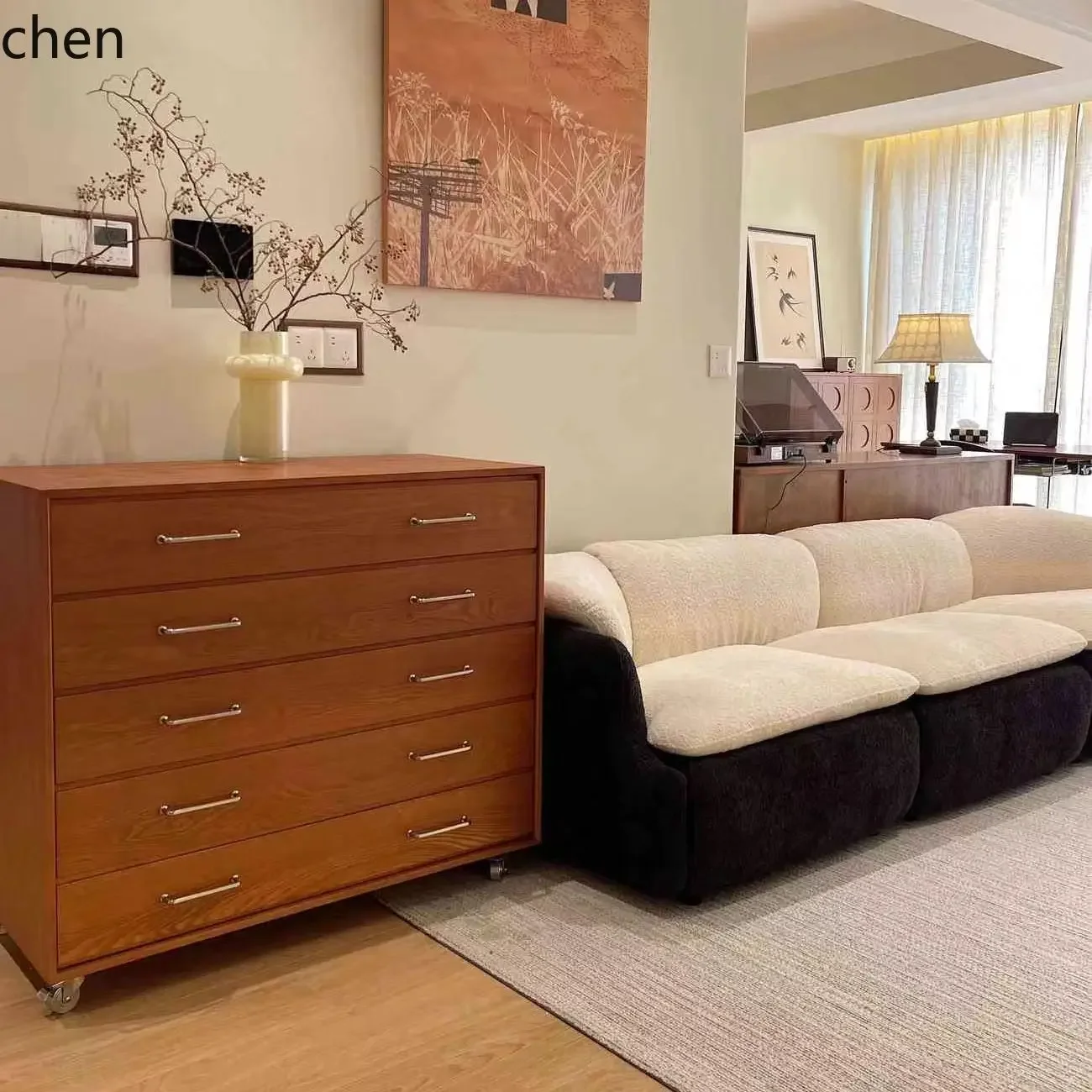 HT solid wood home dining side sofa side cabinet living room storage bedroom chest cabinet retro chest cabinet
