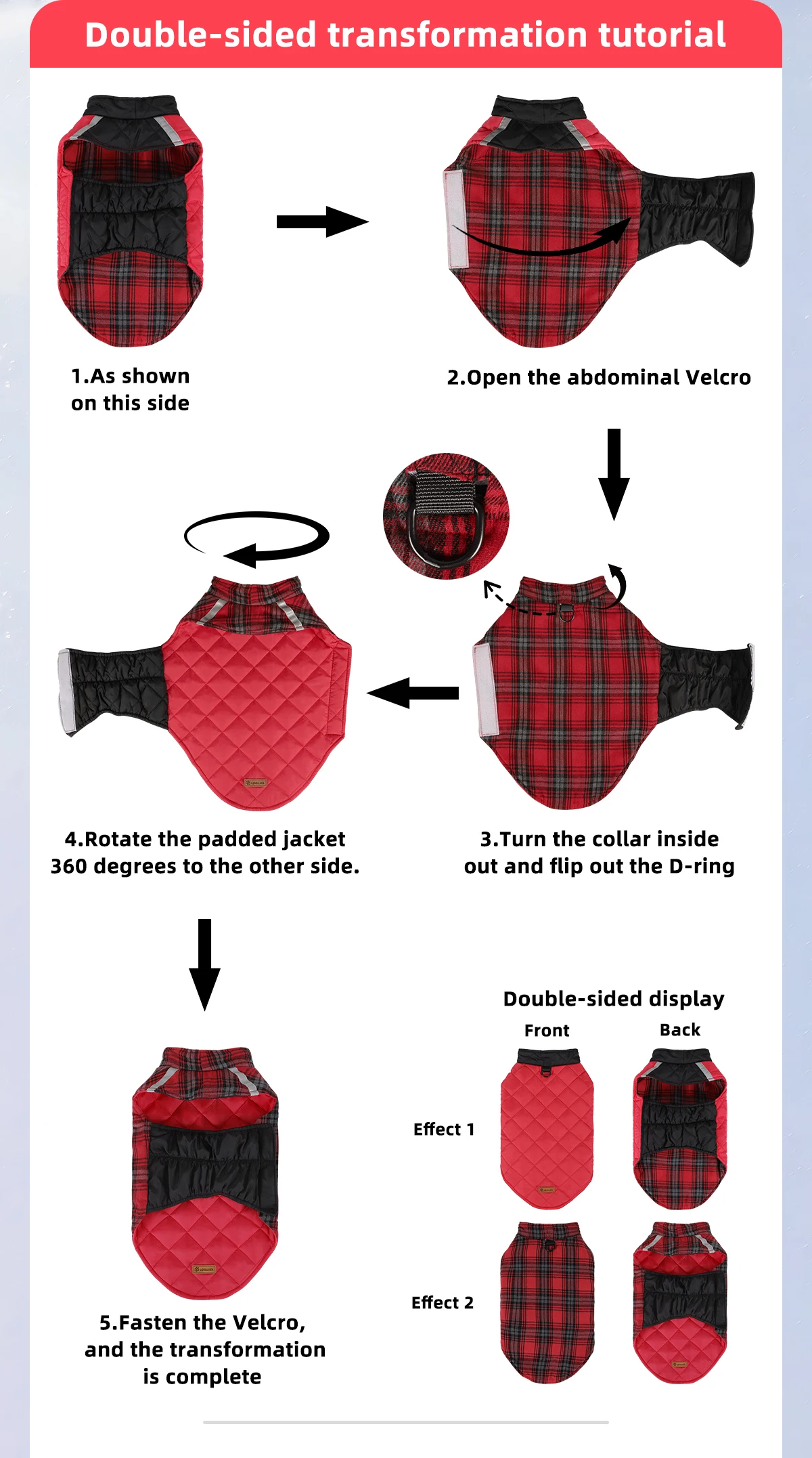 Winterhundekleidung, warmer Hundemantel, beidseitig tragbar, PP-Baumwolle, Outdoor-Welpenkleidung, Jacke, Chihuahua, French Bulldog Kleidung – Detail 5