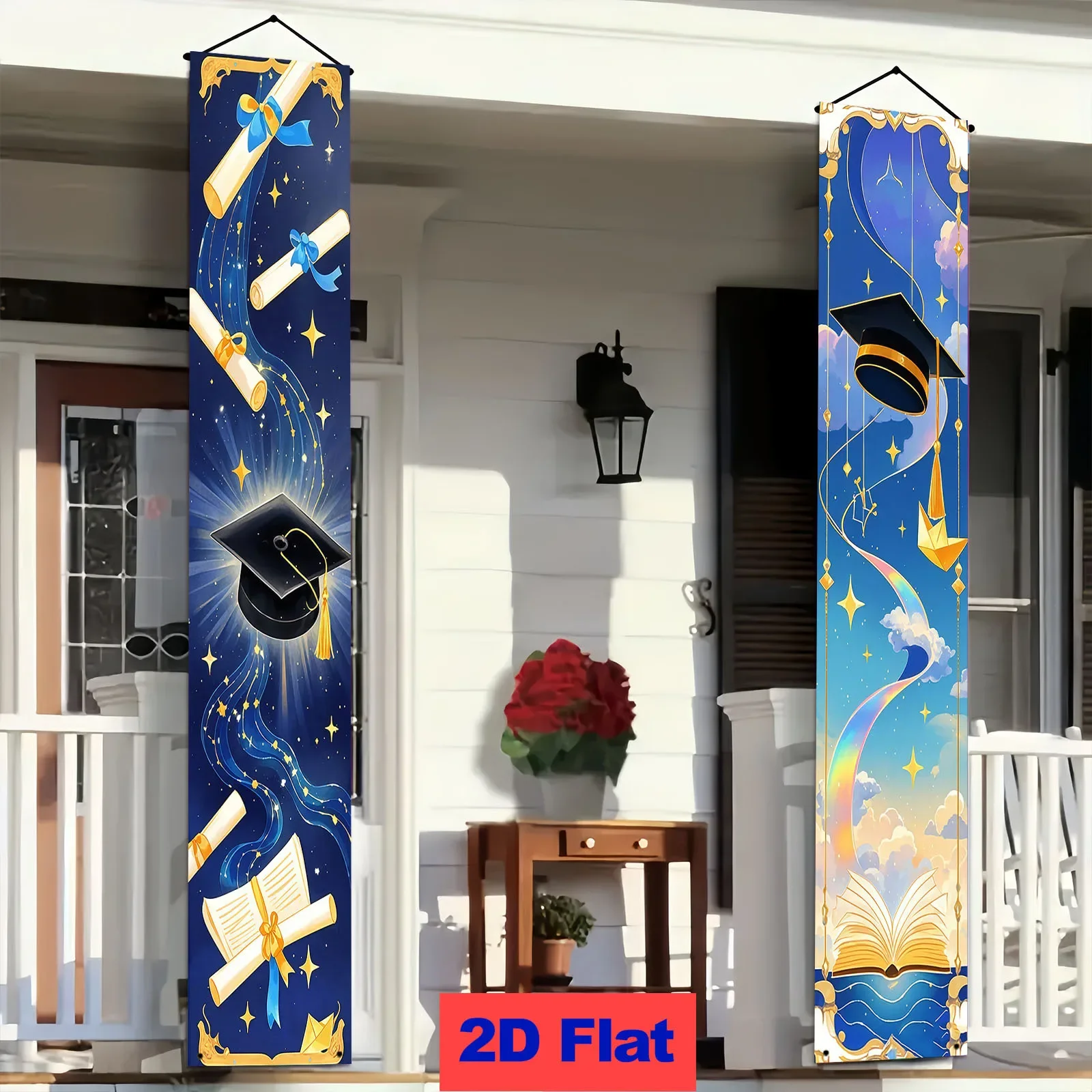 2D-Banner, 2D-Partybanner [Partybanner] 1 Paar, Polyester-Material, 2D-Abschlussfeierbanner, unter dem tiefen blauen Sternenhimmel
