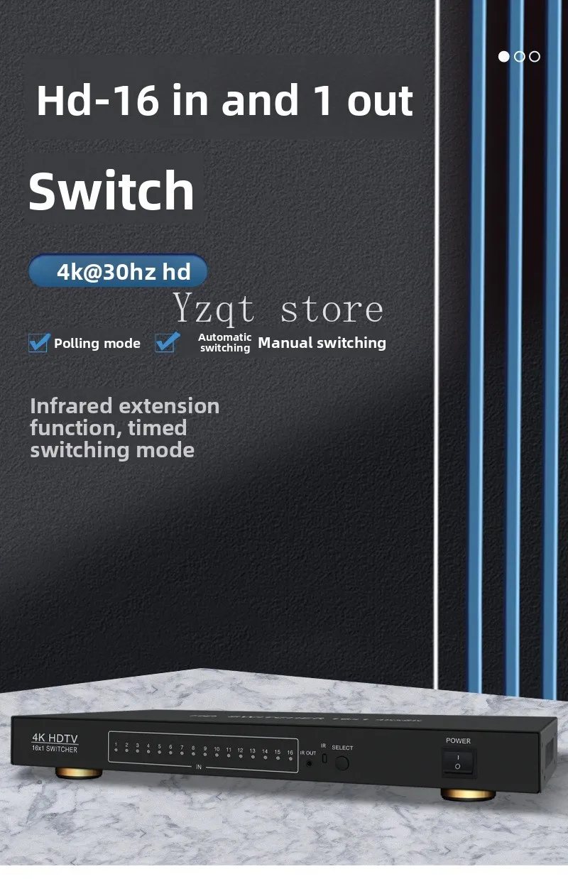High definition 4K HDMI switcher 16 cut a 16 in 1 out 16 port sharer, with clock polling with remote control