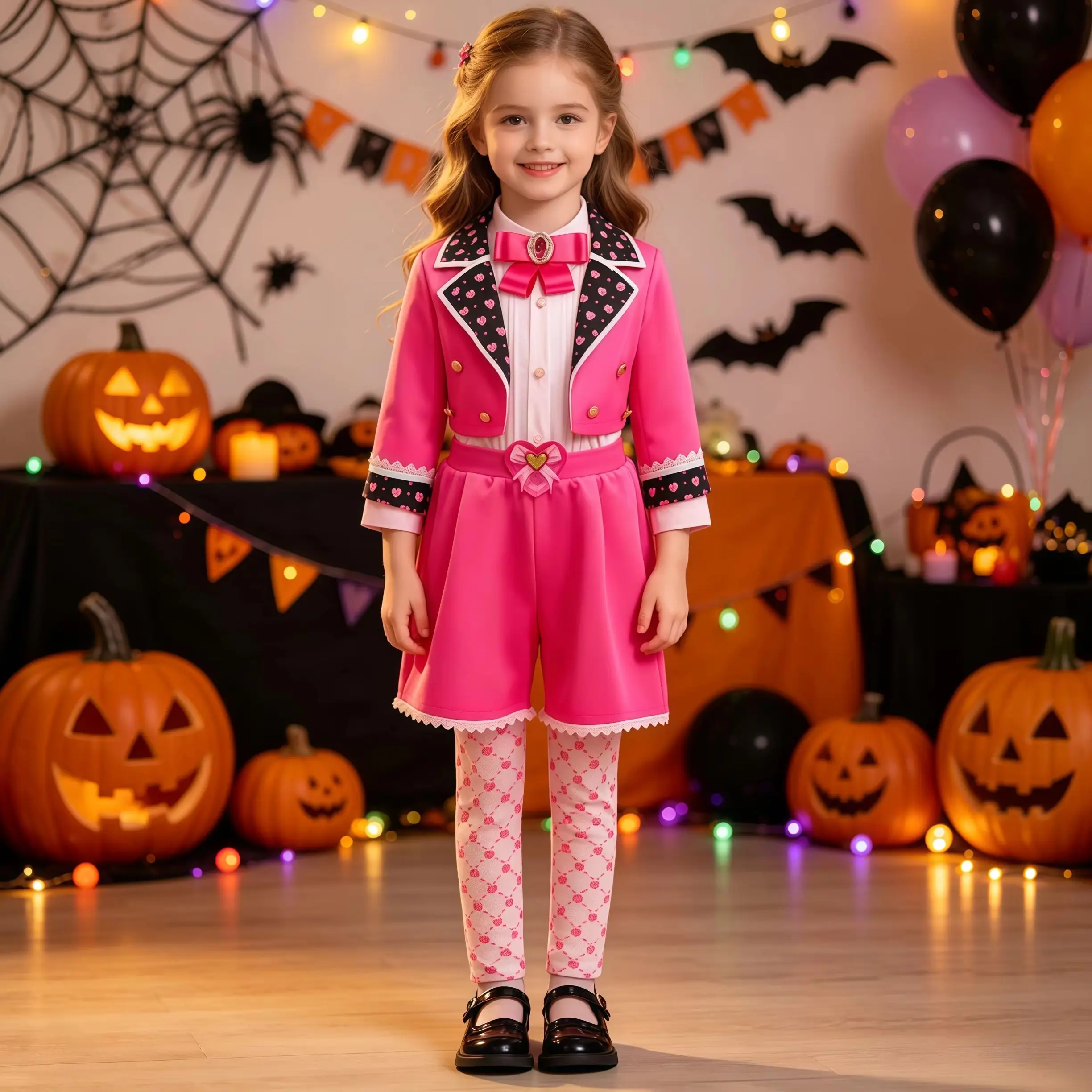 4PCS Girls Pink Princess Costume Kids Movie Coat Shirt Shorts Pants For Children Birthday Party Halloween Performance Dress Up