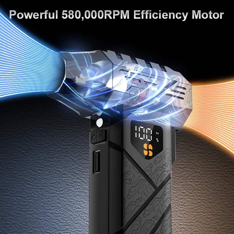580000 RPM powerful turbo blower cordless dust collector high-speed brushless motor 380g blowing force with power bank function