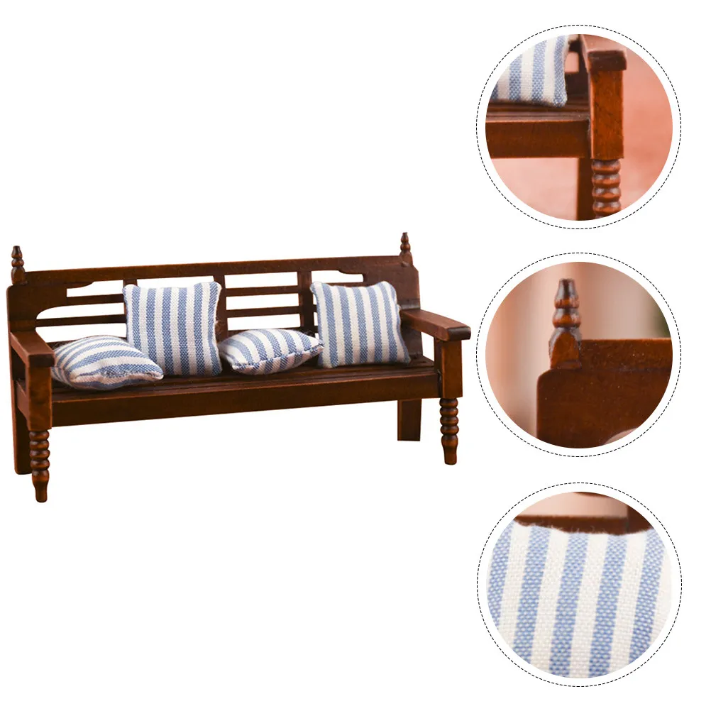 

1 Set Mini Wooden Multi-User Bench Chair Traditional Design Sturdy Miniature Furniture for DIY Craft Desktop Decoration