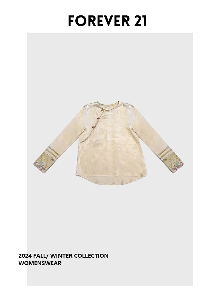 

Женская длинная футболка-топ Forever 2 в китайском национальном стиле, с круглым вырезом, с пуговицами, осенняя мода