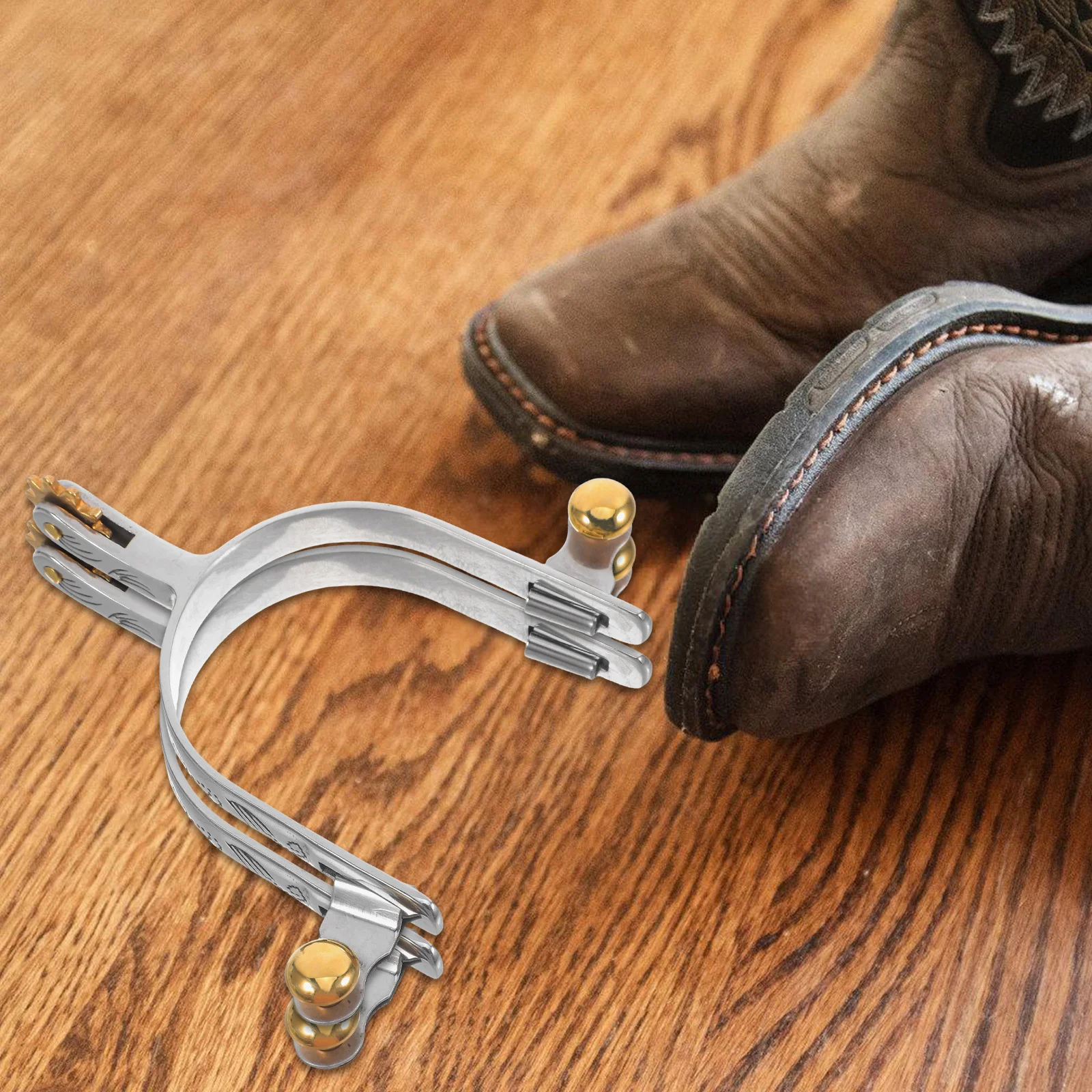 

2Pcs Durable Stainless Steel Cowboy Spur with Copper Gear for Equestrian Training Trail Riding Accessories Gold