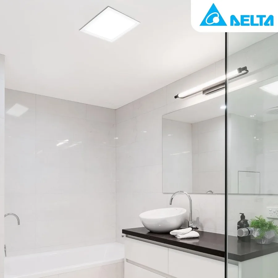 مروحة عادم الحمام Delta Electronics ITG100ELED Integrity 100 CFM مع إضاءة LED قابلة للتعتيم للحمامات الحديثة