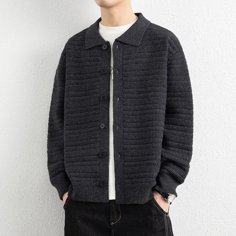 Cappotto da uomo autunno inverno colletto rovesciato maglione cardigan lavorato a maglia moda uomo tinta unita caldo maglione casual lavorato a maglia giacche cappotto