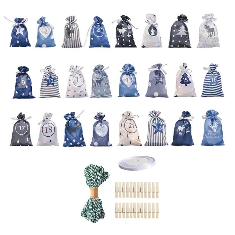 

Рождественские календарные сумки календаря 24 дня для подарочных пакетов для конфет -подарочных пакетов дома