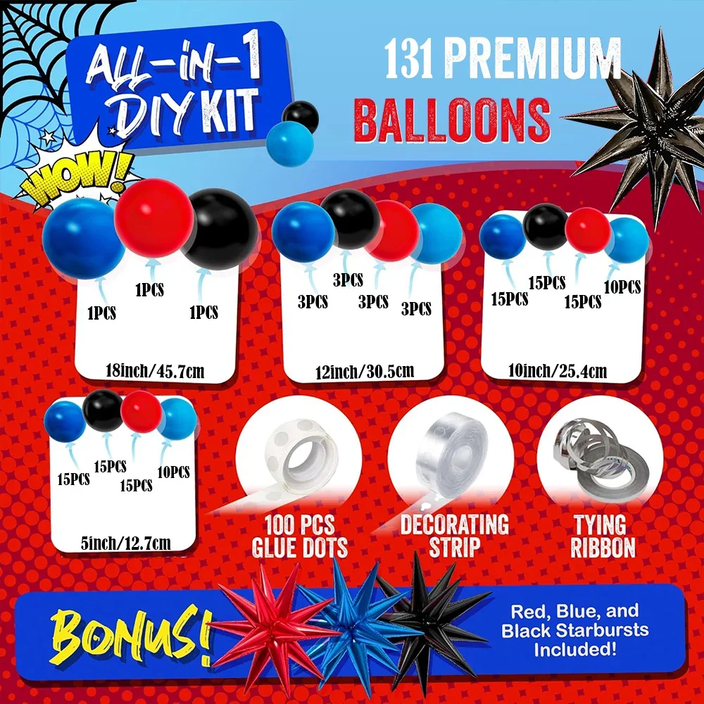 131pcs Black Red Blue Latex Balloons Garland Spider Balloon Arch Kit for Super Hero Spidy Birthday Men Party Decor Suppliesgift - view 2