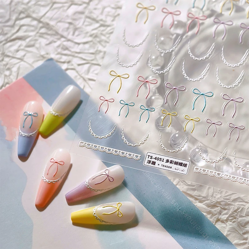 1pc pizzo linea francese mini amore cuore arco linea curva fiocco colorato minimalista autoadesivo decorazioni per unghie adesivi