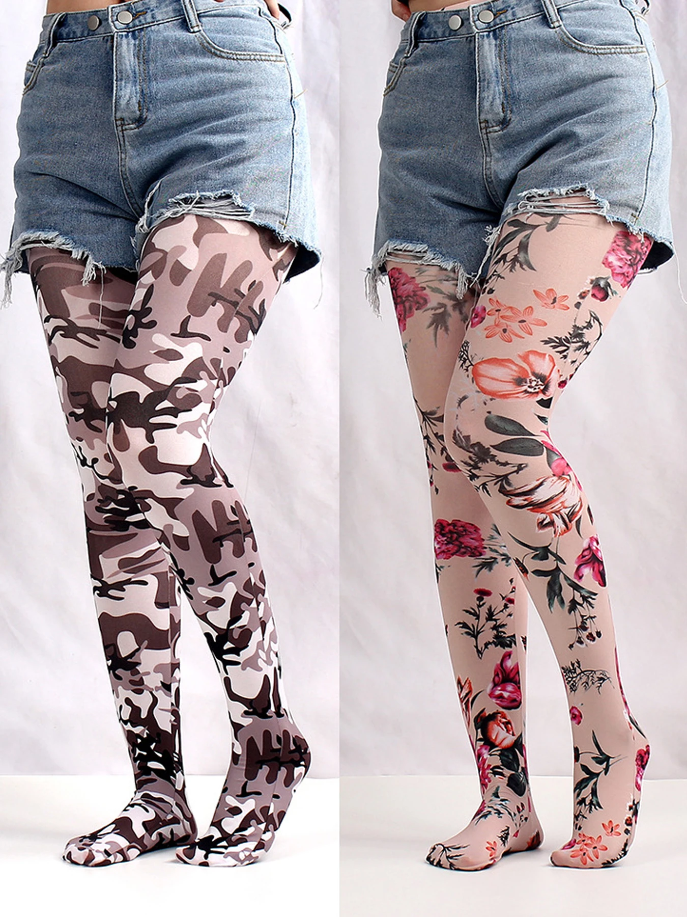 Graffiti Printed Tights For Women Camouflage Lattice Seamless Pantyhose Female Sexy Stretch Long Socks Multicolour Stockings New