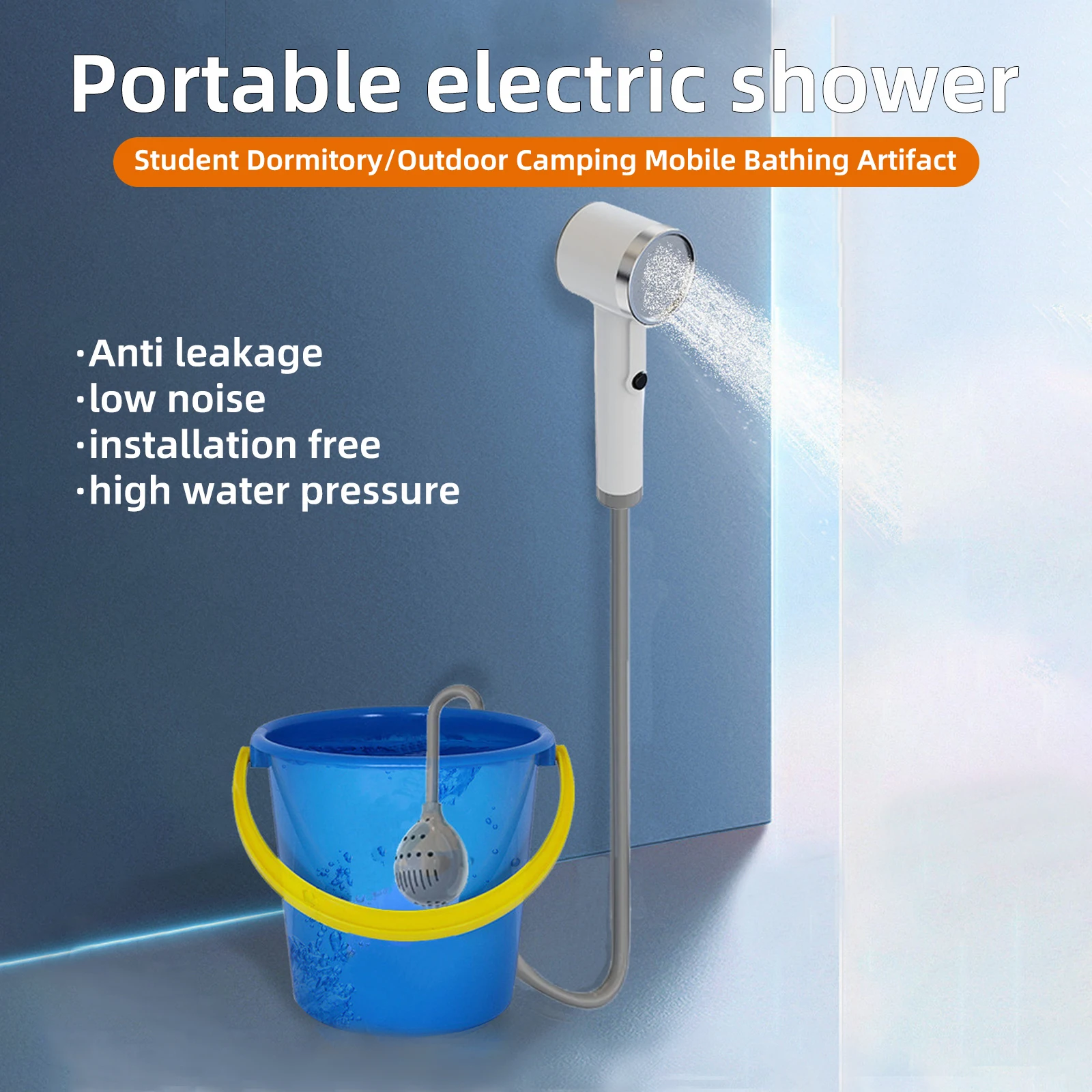 

Ecumavin Portable Outdoor Shower, Compact Handheld Rechargeable Camping Showerhead - Pumps Water from Bucket Into Steady