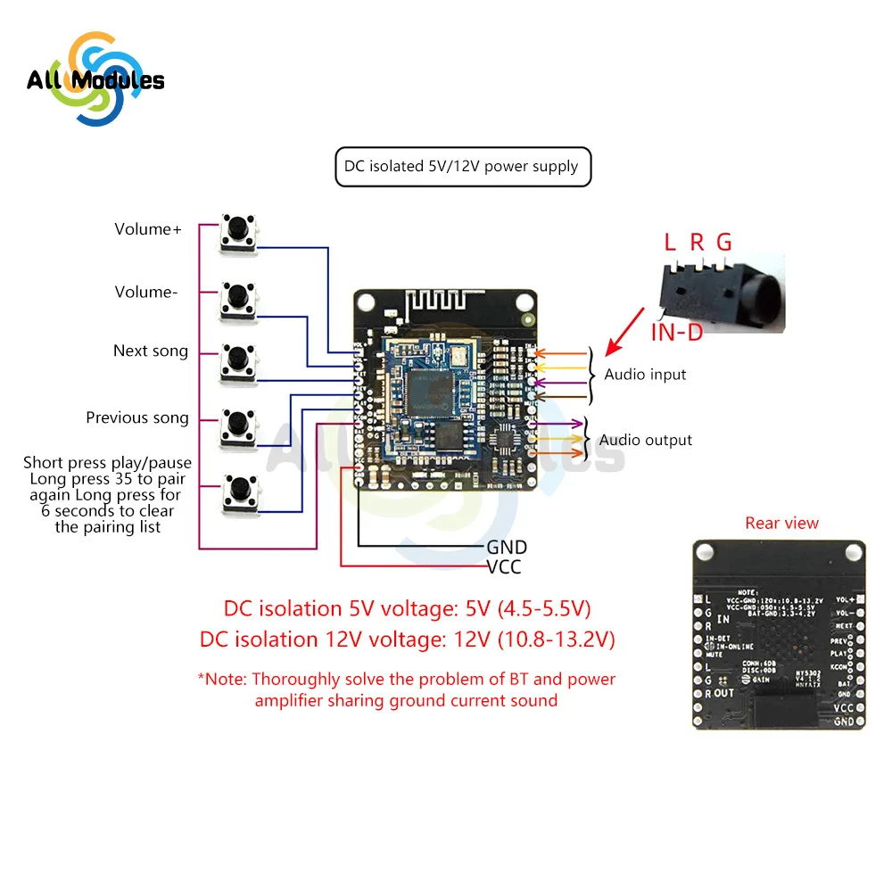 QCC3031 APP Name Change Password EQ Bluetooth 5.1 Receiver Module APTXHD with AUX No DC Lithium Battery Power Supply