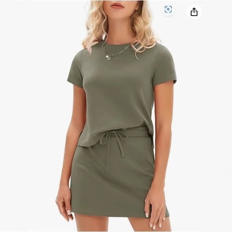 

2025 European and American New Women's Ribbed Short-sleeved Skirt Fashion 2 Piece Sets Women Outfit