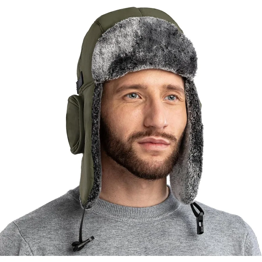 

ZffXH Мужская шапка-траппер, зимняя шапка-бомбер из искусственного меха, ушанка-авиатор, охотничья шапка с ушками, охотничья шляпа-солдат Elmer Fudd