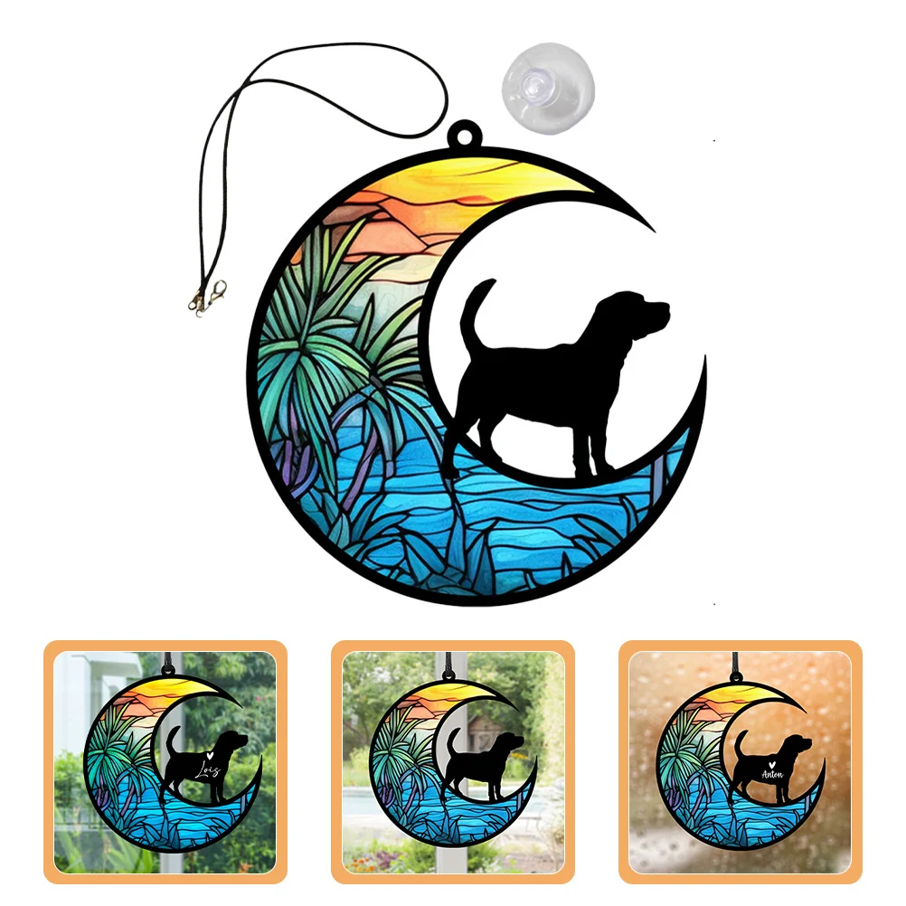 

Pet Commemorative Plaque Window Hanging Pendant Wall Pets Decorative Ornament Dog on Moon Lover Gift Animal