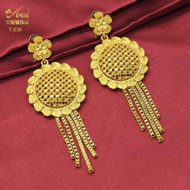 

ANIID African Earrings With Tassels Woman Nigerian Dubai Gold Plated Large Golden Earrings Party Pendant Jewelry Gift