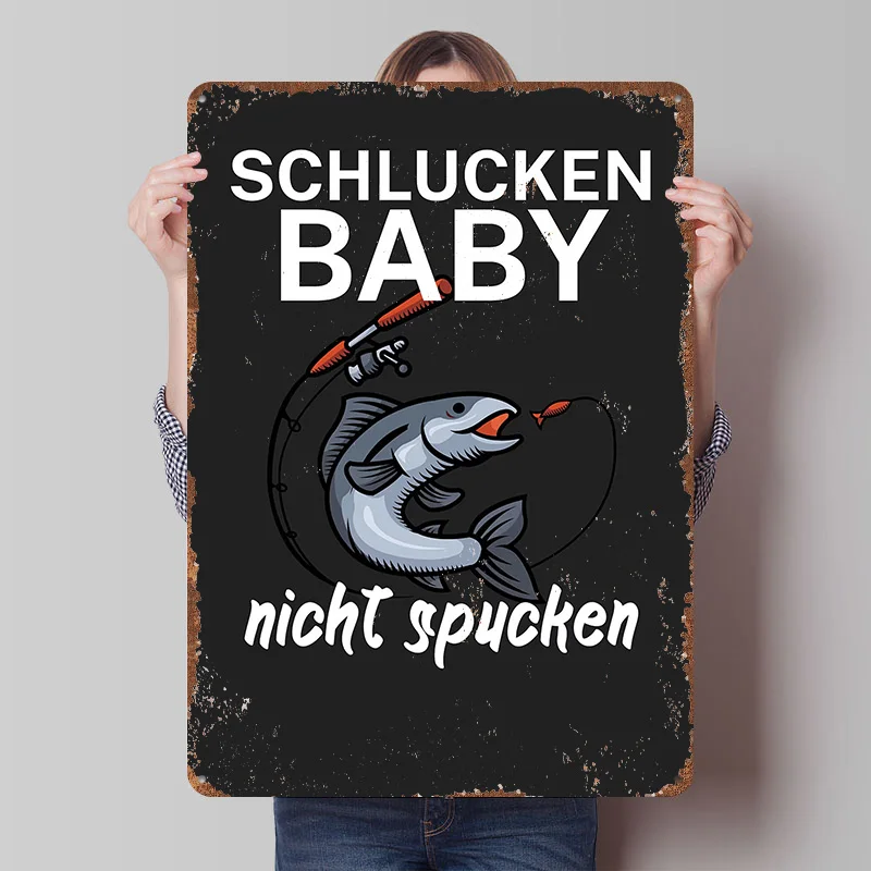 Angeln Schlucken Baby Poster Personalisierte Wandkunst Vintage Metallschilder Retro Blechschild für Männerhöhle Badezimmer Deko Individuelles Schild