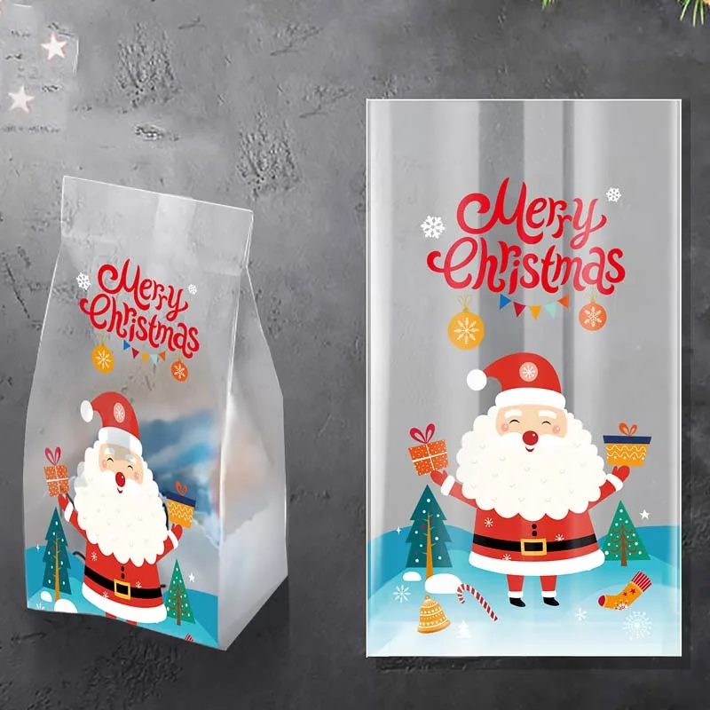 50/100Pcs Snowman Candy Bags Plastic Cookies Baking Packaging Bag Gift Pouches For 2024 Christmas New Year Party Decoration