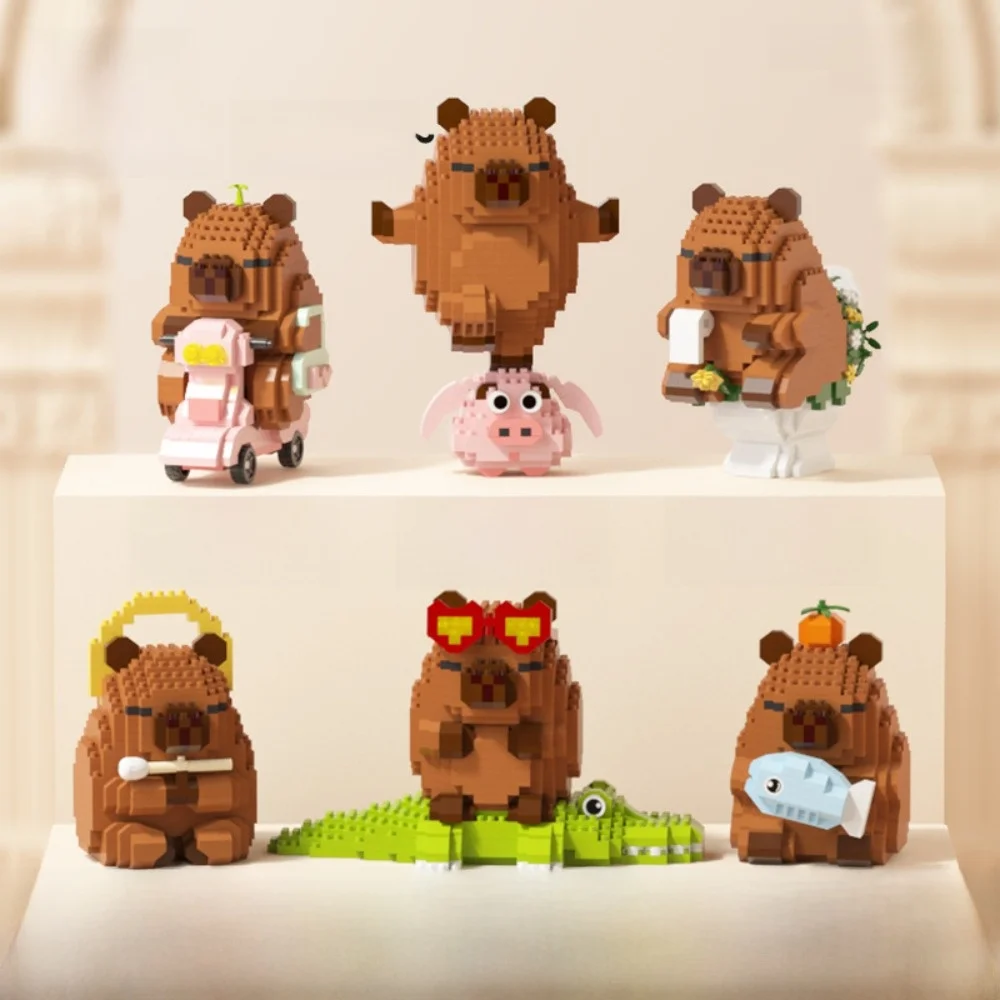 Novo capivara dos desenhos animados blocos de construção animais micro diamante nanobricks capivara diy modelo tijolos de construção brinquedos das crianças