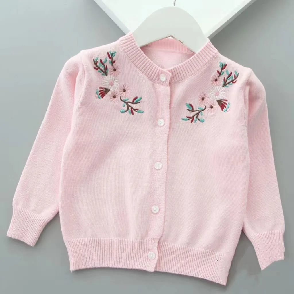 Girls Cardigan For Girls Baby Girls Sweater Lovely White Casual Clothes Autumn Children Embroider Pretty Coat For Kids 2-7 Year