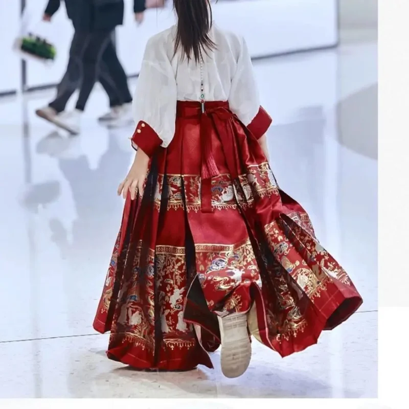 بدلة Hanfu للفتيات بدلة Mamianqun Chinoiserie Tang بدلة تنورة وجه الحصان الأحمر القديمة بدلة صيفية رقيقة للأطفال #4