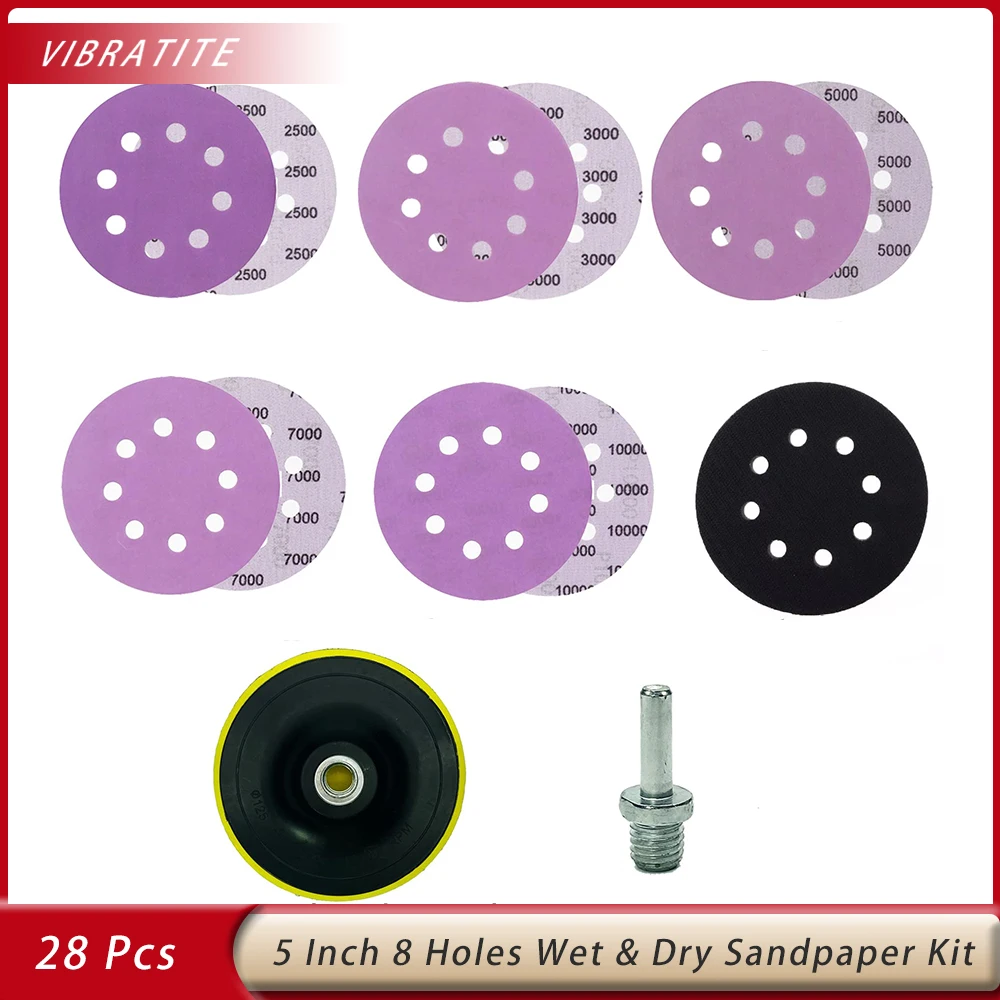 

25pcs Sandpaper 5 Inch Sanding Discs Wet Dry with M14 Backing Pad and Interface for Rotary Sander Automotive Metal Sanding