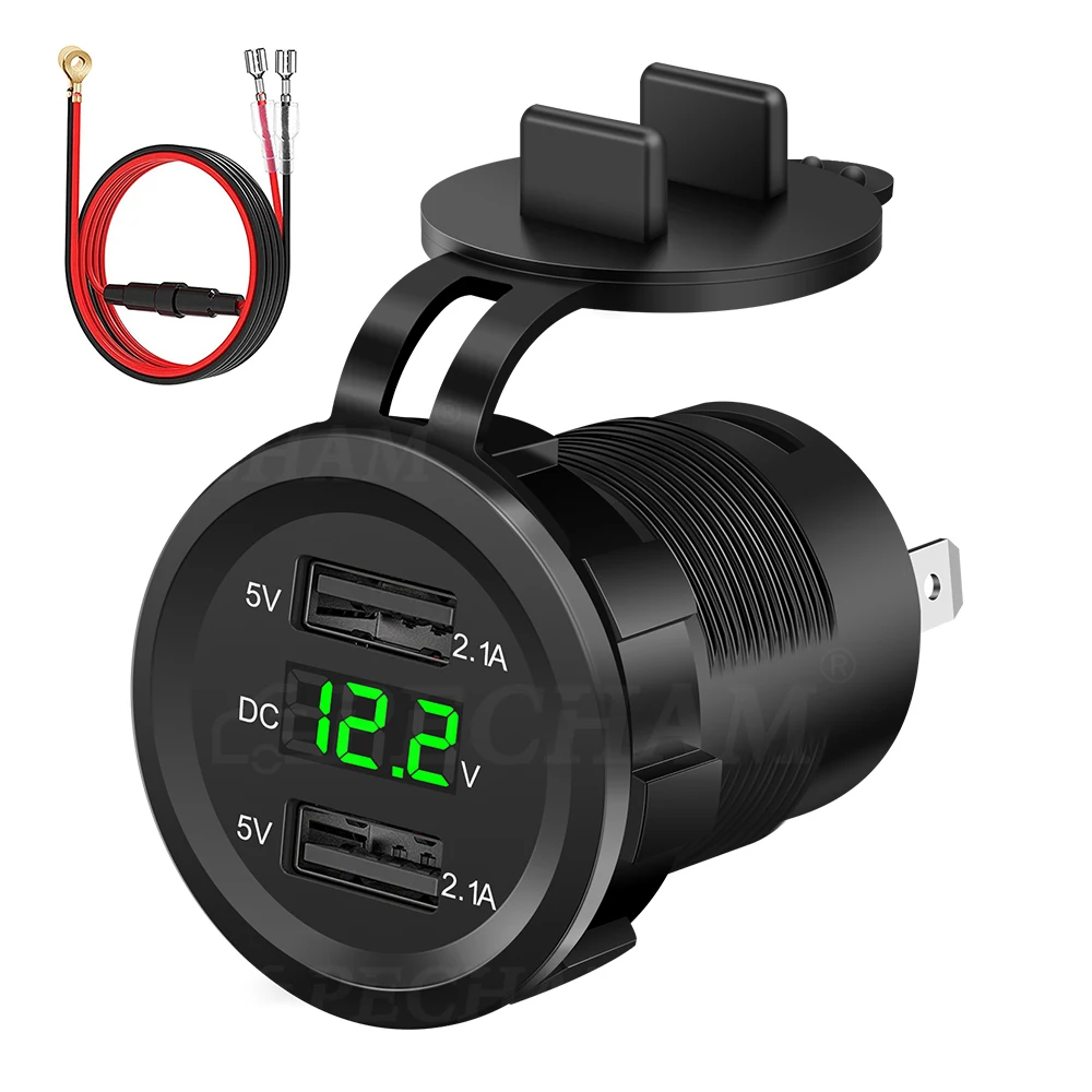 3.1A 12-24v Auto Motorcycle Cigarette Lighter Dual USB Ports Car Charger Socket + LED Digital Voltmeter Meter Display Monitor