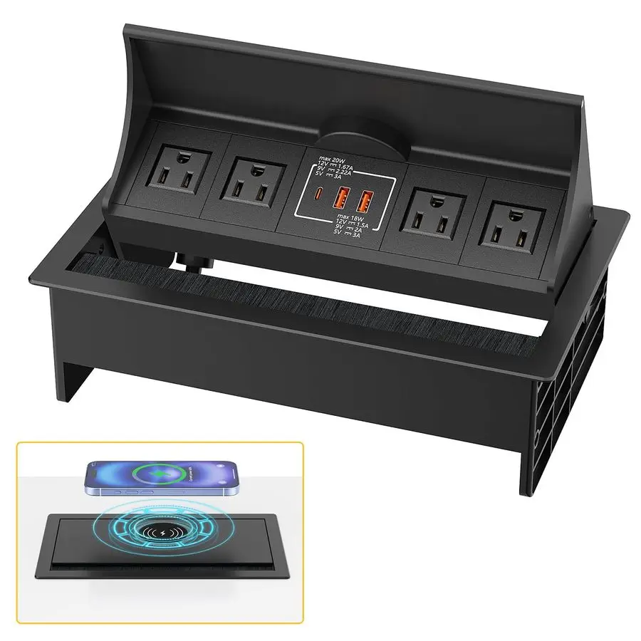 

Wireless Conference Table Power Hub Outlet, Connectivity Box Rotatable with 20W USB C, Dual 18W USB A, 4 AC Outlets, Heavy Duty