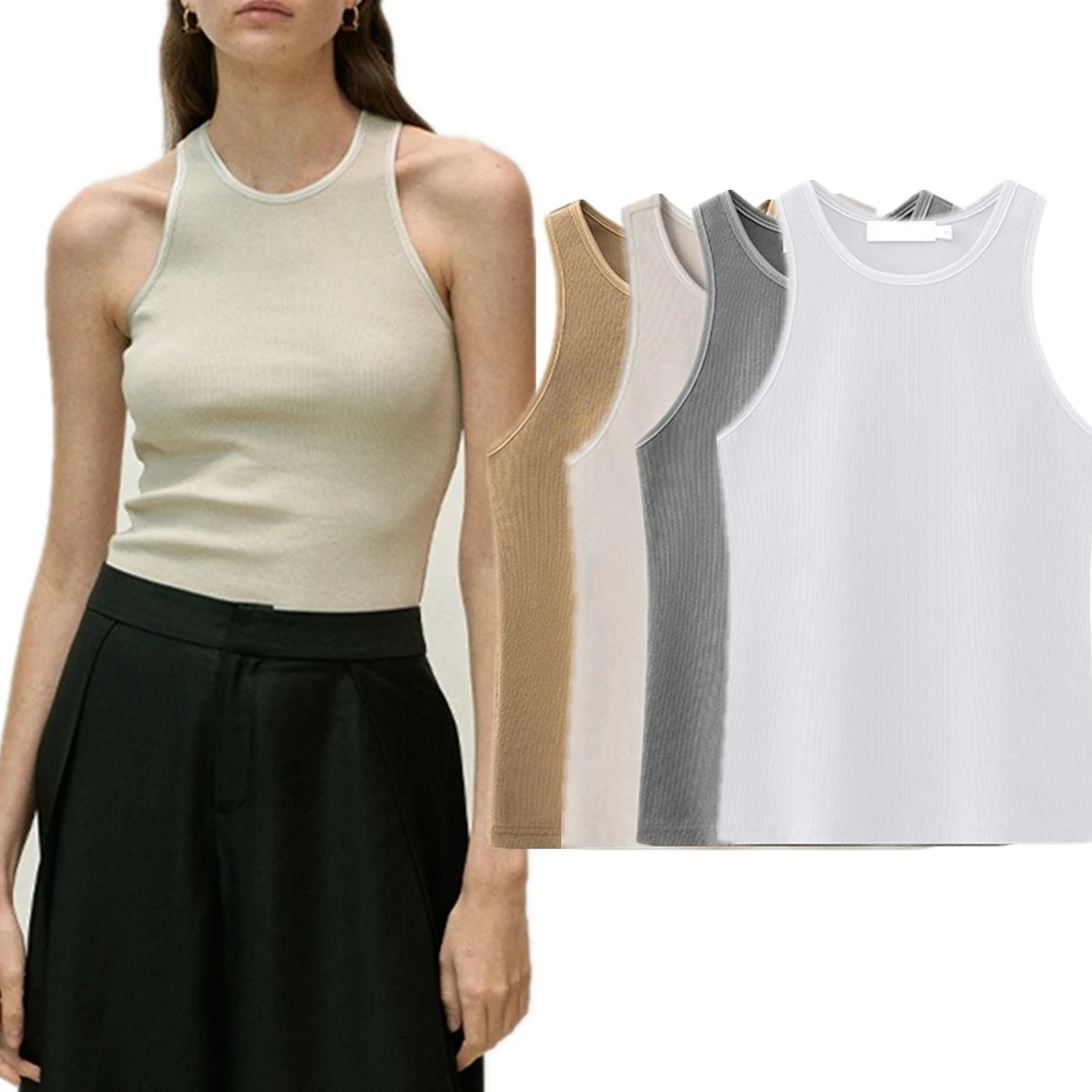 Maxdutti Tank Tops Basic Sleeveless Tshirts Women Knitwear Minimalist Ladies For 2024 Multicolor Sexy