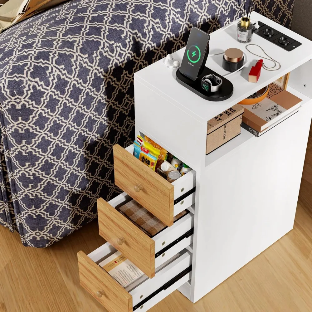 Mesita Noche Estrecha 3 كاجونز 25x45x70 سم مع Enchufes Blanco #6