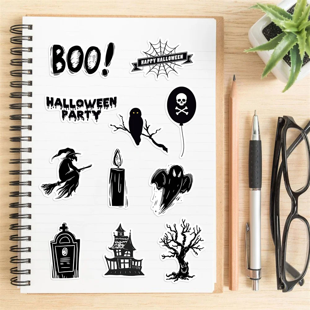 50pcs Boo Halloween Party Stickers For Ipad Scrapbook Journal Laptop Stationery Aesthetic Sticker Pack Scrapbooking Supplies